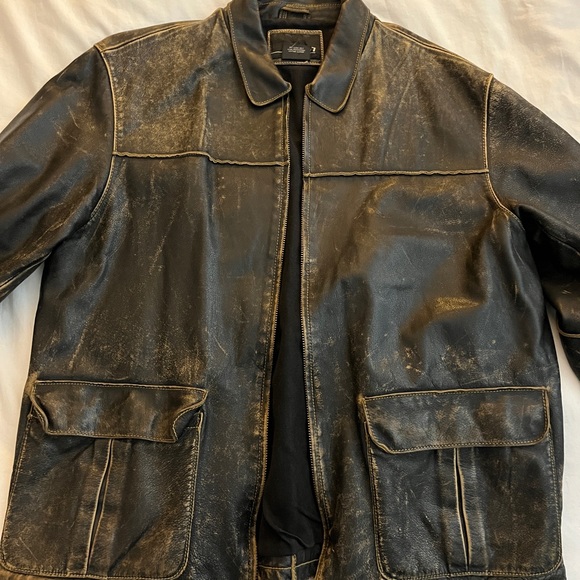 Mens BKE (Buckle) distressed leather jacket - Picture 2 of 5